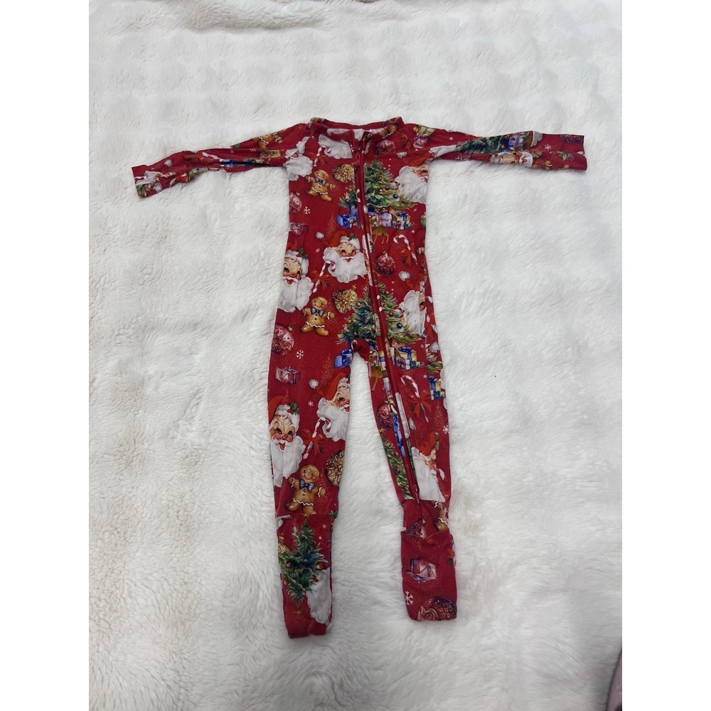 Bums & Roses Christmas Pajamas 18-24 Months One Piece Sleeper Santa Bamboo